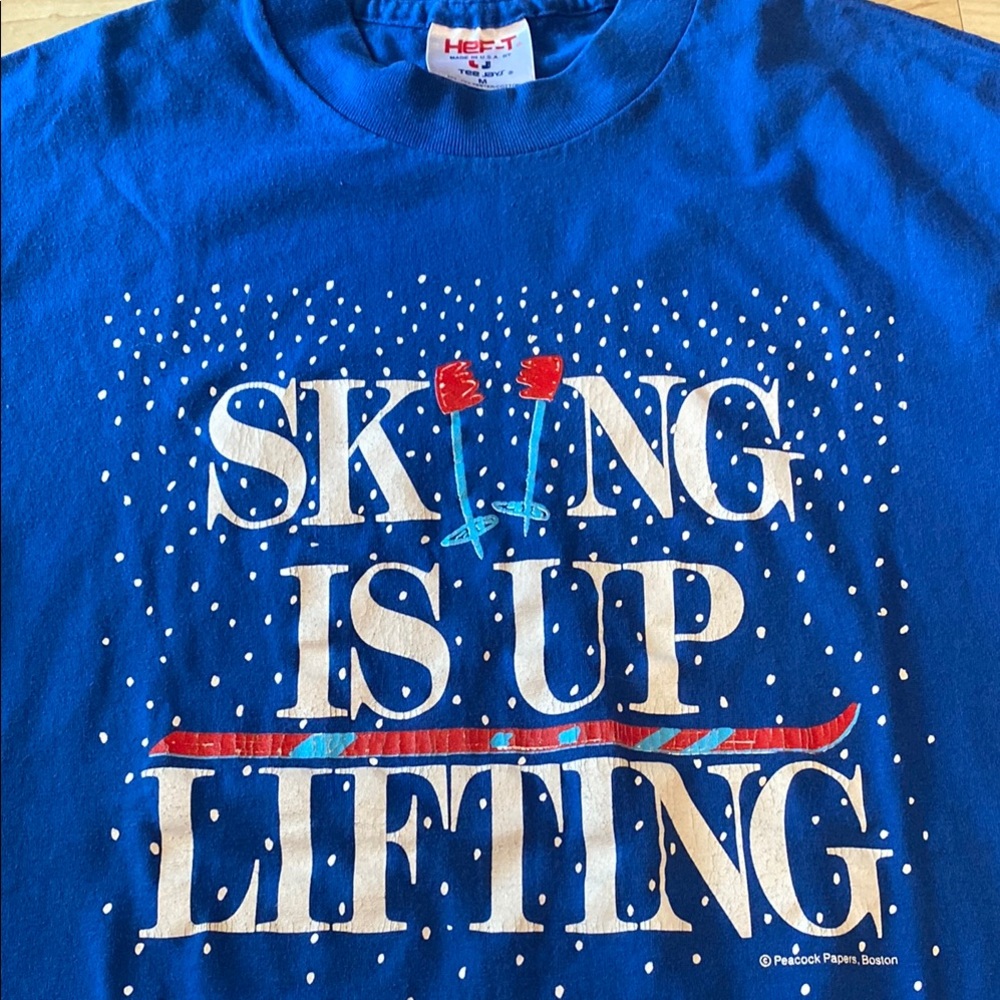 Blue Short Sleeve Skiing Graphic Tee
